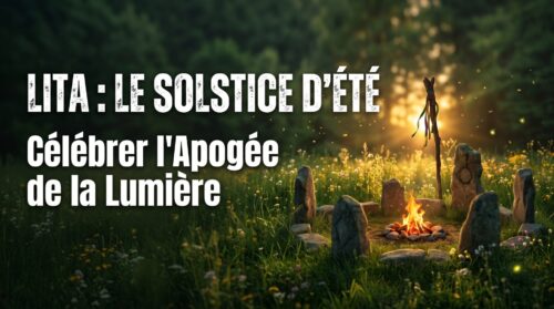 Cercle de pierres avec feu de camp dans une clairière au coucher du soleil pour célébrer le solstice d'été Lita.